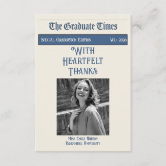 Classic Vintage Newspaper style graduation 2026 Bedankkaart