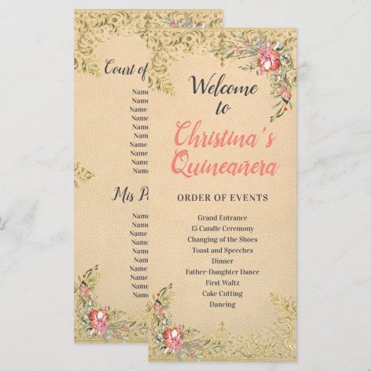 Classic Vintage or Floral Quinceañera Programme (Devant / Derrière)