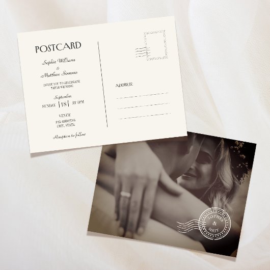 Classic Vintage Photo Wedding Invitation Postcard