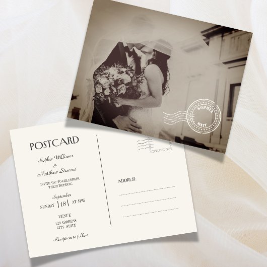 Classic Vintage Photo Wedding Invitation Postcard