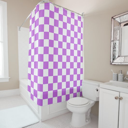 Classic visual magenta checkerboard  douchegordijn (In situ)