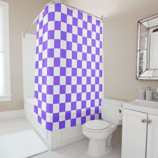 Classic visual purple checkerboard  douchegordijn (In situ)