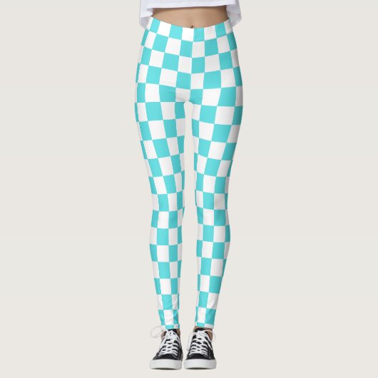 Classic visual turquoise blue checkerboard  leggings (Voorkant)