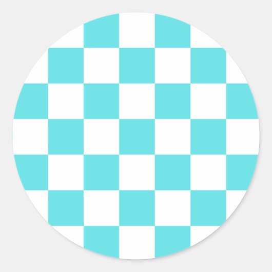 Classic visual turquoise blue checkerboard  ronde sticker (Voorkant)