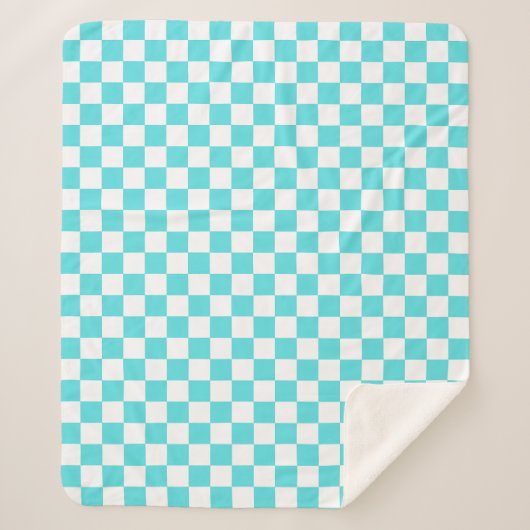 Classic visual turquoise blue checkerboard sherpa deken (Voorkant)