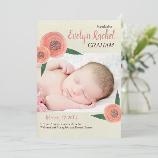 Classic Waterclolor Elegant baby Name Script Aankondiging (Staand voorkant)