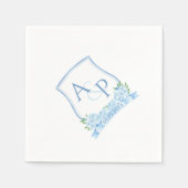 Classic Waterverf Blue Hydrangea Wedding Crest Servet (Voorkant)