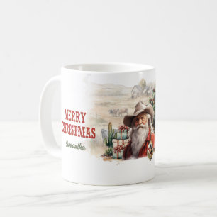 Classic waterverf Western met Santa cowboy pet Koffiemok