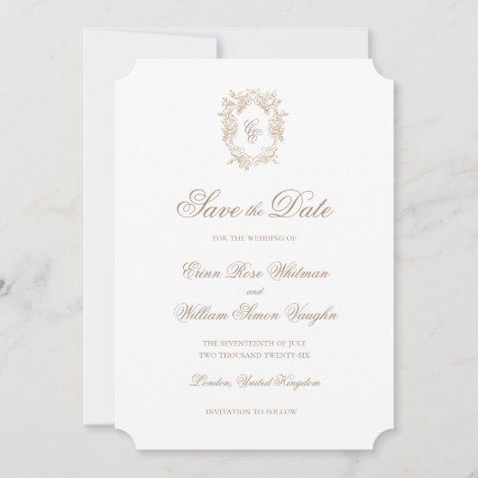Classic Wedding Crest Save The Date Invitation (Devant)