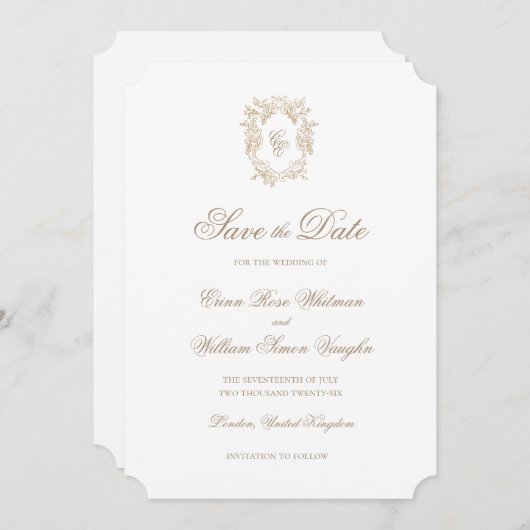 Classic Wedding Crest Save The Date Invitation (Devant / Derrière)