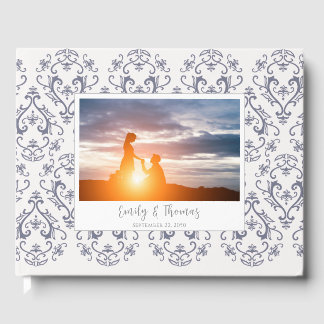 Classic Wedding Elegant Damask Pattern Blue Gastenboek