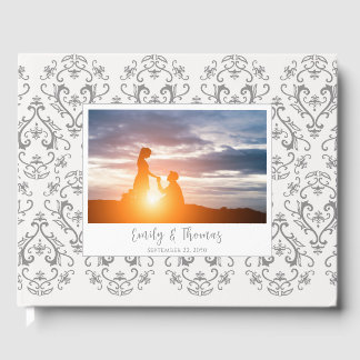 Classic Wedding Elegant Damask Pattern Gray Gastenboek
