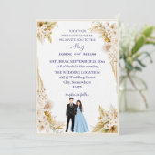 Classic wedding invitation in beige and gold (Debout devant)