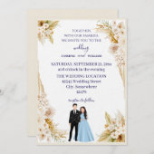 Classic wedding invitation in beige and gold (Devant / Derrière)
