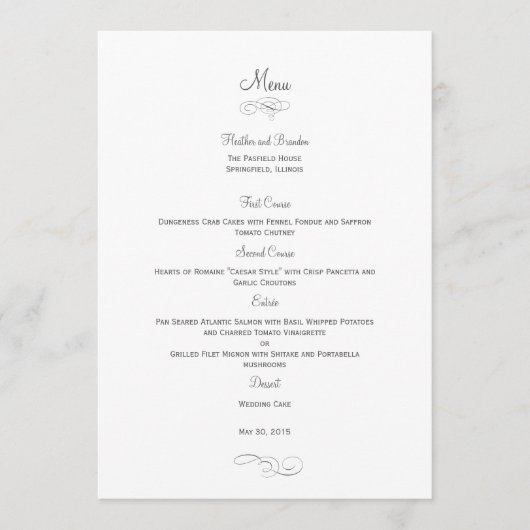 Classic Wedding Menu Kaart - (Grijs) Menu Kaarten (Voorkant)