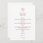Classic Wedding Menu Kaart - (Rood) Menu Kaarten (Voorkant / Achterkant)