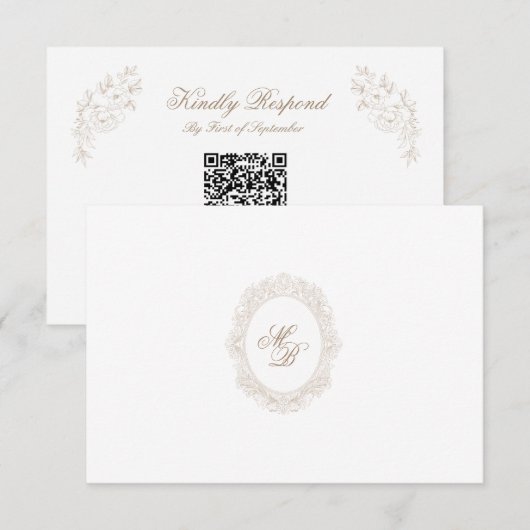 Classic Wedding Monogram Crest QR code RSVP Card (Devant / Derrière)