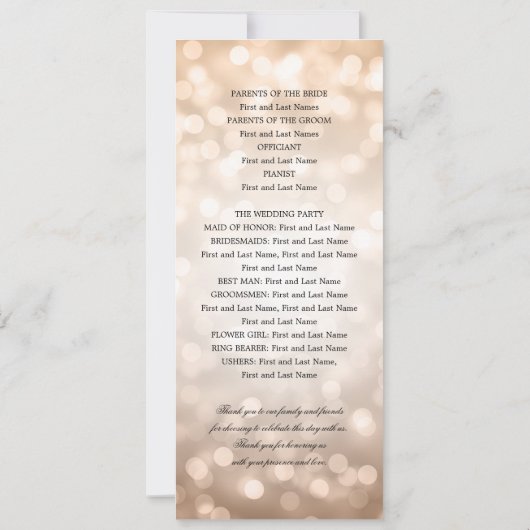 Classic Wedding Program Roos Gold Bokeh Lights Kaart (Achterkant)