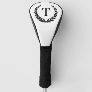 Classic White and Black Initial Laurel Monogram Golfheadcover