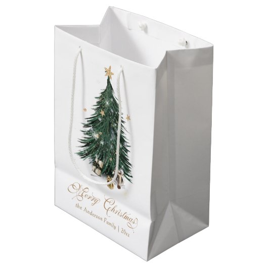 Classic White and Gold Christmas Medium Cadeauzakje (Voorkant Gekanteld)