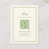 Classic White and Sage Green Wedding RSVP Qr Code Informatiekaartje (Voorkant)