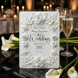 Classic White Bas Relief Faux Embossed Floral  Kaart