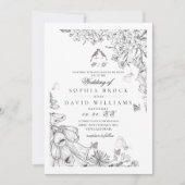 Classic White Black Botanical Wedding  Kaart (Voorkant)