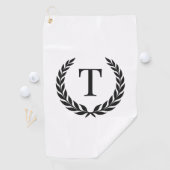 Classic White & Black Initial Laurel Monogram Golfhanddoek (Insitu)
