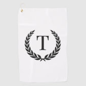 Classic White & Black Initial Laurel Monogram Golfhanddoek (Voorkant)