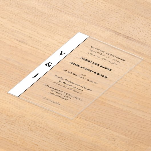 Classic White Black Modern Wedding Acryl Uitnodigingen (Laagn)