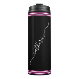 Classic White Cursive Script Name Hot Pink Black Thermosbeker