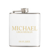 Classic White en Gold Personalized Groomsman Heupfles (Voorkant)
