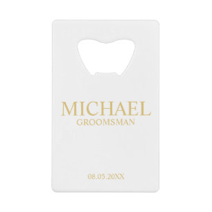 Classic White en Gold Personalized Groomsman Kredietkaart Flessenopener