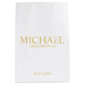 Classic White en Gold Personalized Groomsman Medium Cadeauzakje (Voorkant)