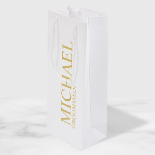 Classic White en Gold Personalized Groomsman Wijn Cadeautas