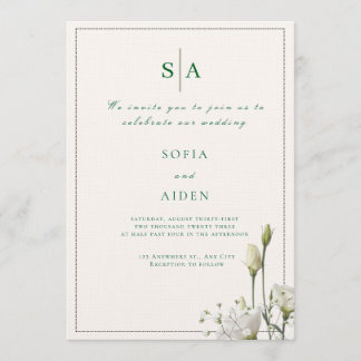 classic white floral and border wedding invitation kaart