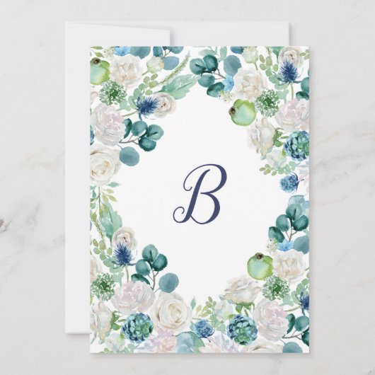 Classic White Flowers Monogram Weddenschap Kaart (Achterkant)