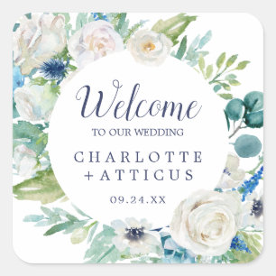 Classic White Flowers Weddenschap Welkom Vierkante Sticker