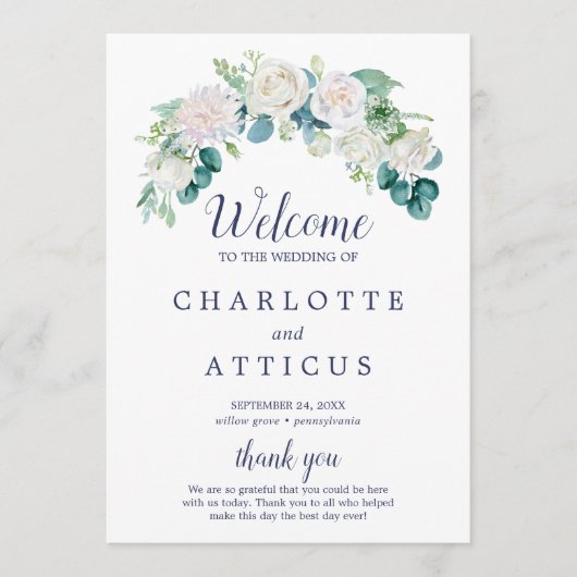 Classic White Flowers Wedding Programme Programma (Voorkant)