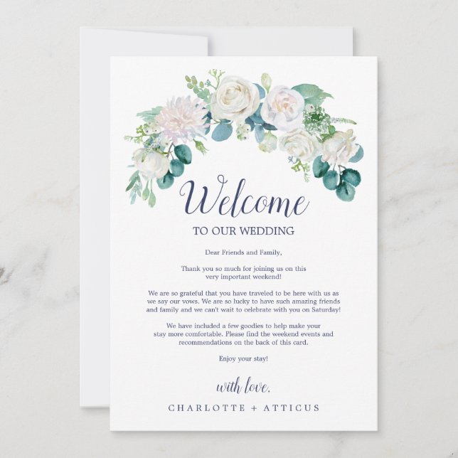 Classic White Flowers Welcome Letter & Itinerary (Voorkant)