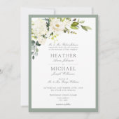 Classic White Grey Green Floral Waterverf Wedding Kaart (Voorkant)