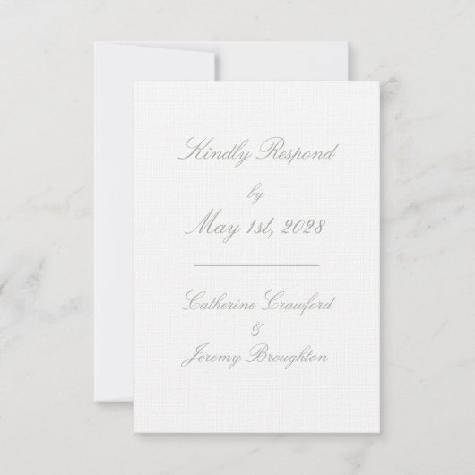 Classic White Linen Wedding Script Mail in RSVP (Voorkant)