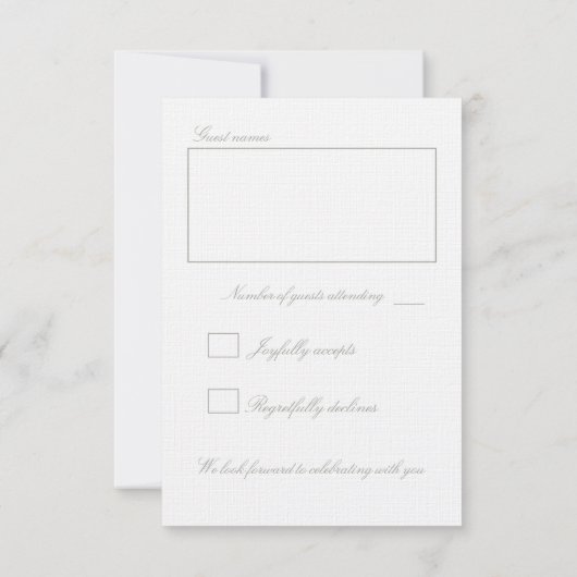 Classic White Linen Wedding Script Mail in RSVP (Achterkant)