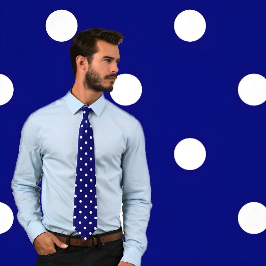 Classic White Polka Dot Pattern op Navy Stropdas
