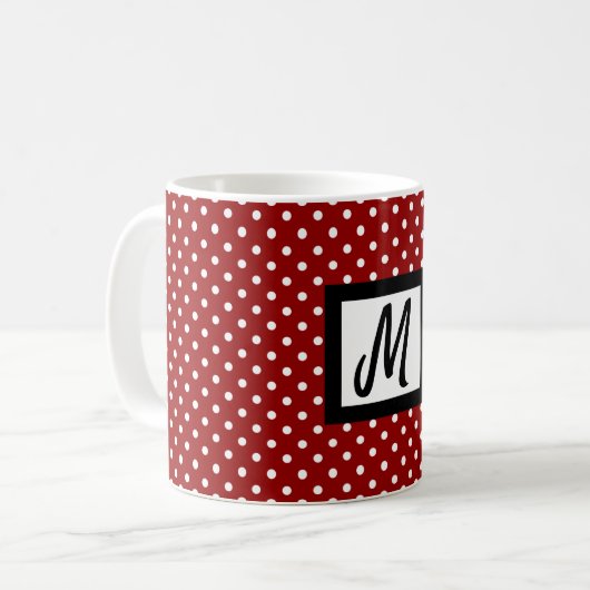 Classic White & Red Polka Dot Name Initiaal Tea en Koffiemok (Voorkant links)