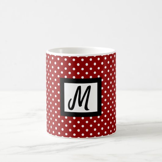 Classic White & Red Polka Dot Name Initiaal Tea en Koffiemok (Center)