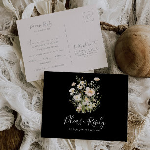 Classic Wildflower Zwart Menu Keuze RSVP Briefkaar