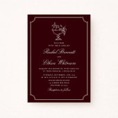 Classic Wine Red Double Frame Wedding Invitation Aankondiging
