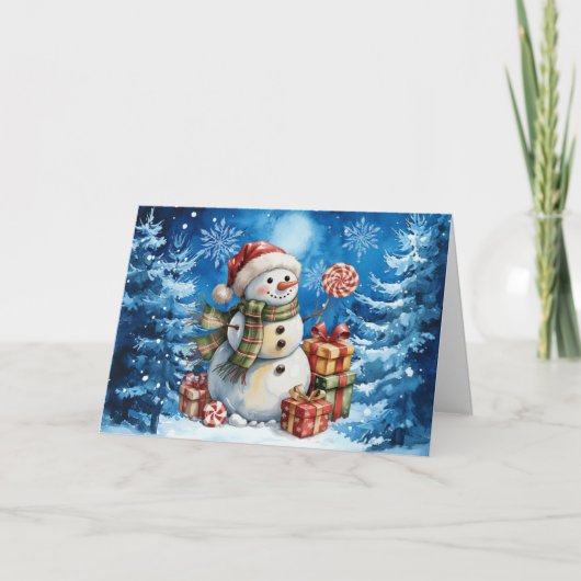 Classic Winter Blue Christmas Snowman  Feestdagen Kaart (Voorkant)
