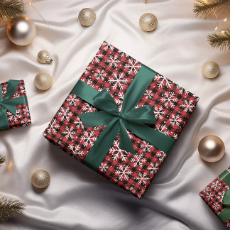 Classic Winter Buffalo Plaid Snowflake Cadeaupapier
